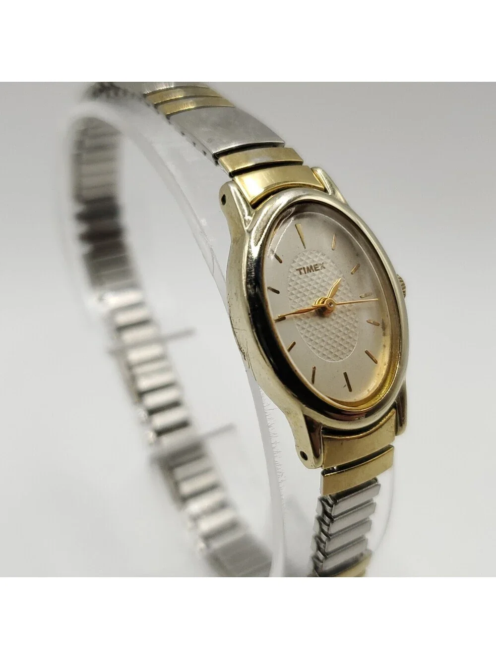 Timex Cavatina Oval Dial Two-Tone Womens Watch 18mm Stretch Band New Battery